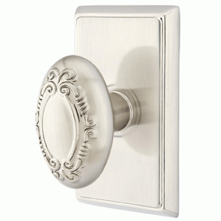 EMTEK Solid Brass Victoria Door Knob Set With Rectangular Rosette