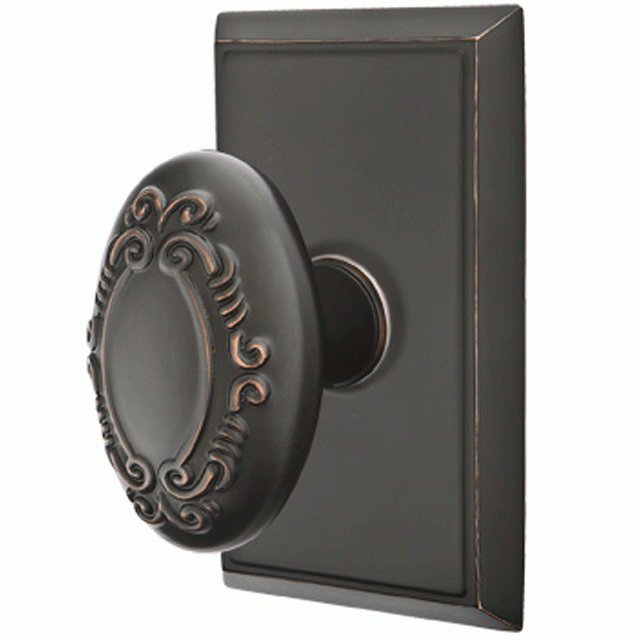 EMTEK Solid Brass Victoria Door Knob Set With Rectangular Rosette