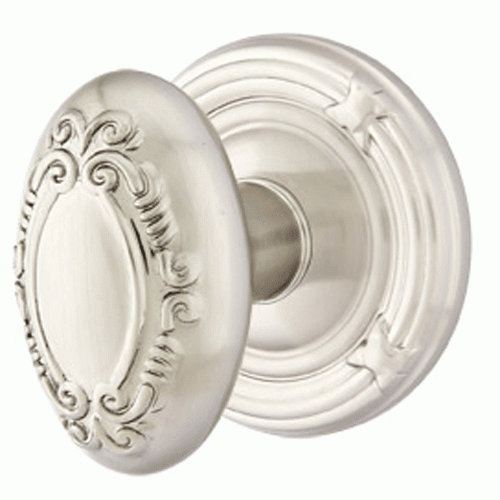 EMTEK Solid Brass Victoria Door Knob Set With Ribbon & Reed Rosette