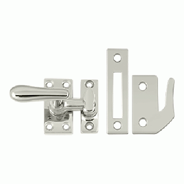 2 1/16 Inch Solid Brass Window Lock Casement Fastener (Polished Nickel Finish) DELTANA