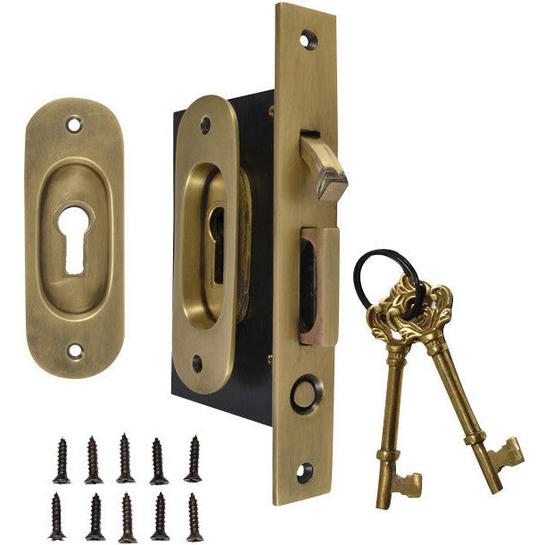 Traditional Oval Pattern Pocket Privacy (Lock) Style Door Set