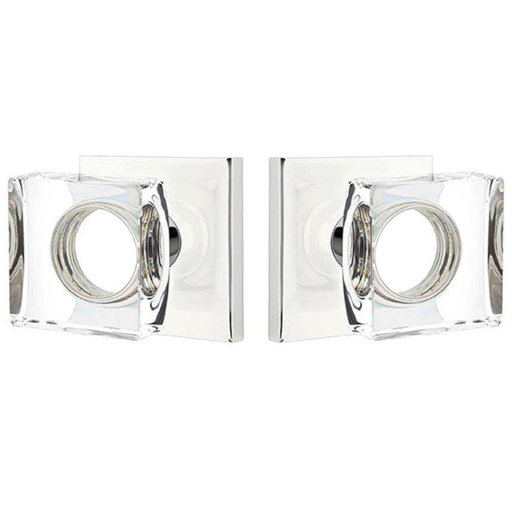 EMTEK Modern Square Crystal Door Knob Set Square Rosette (Several Finishes)