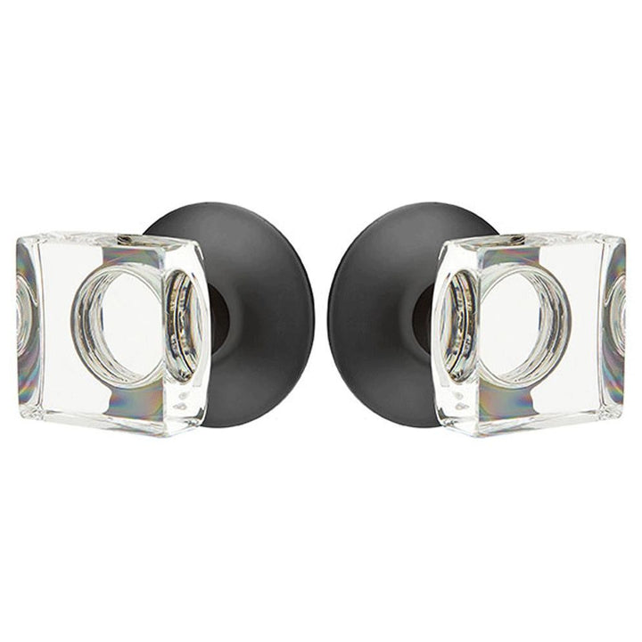 EMTEK Modern Square Crystal Door Knob Set With Modern Rosette