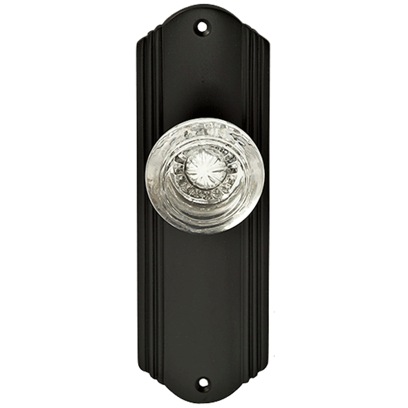 Art Deco Long Backplate Door Set with Round Crystal Door Knobs (Several Finishes Available) COPPER MOUNTAIN HARDWARE