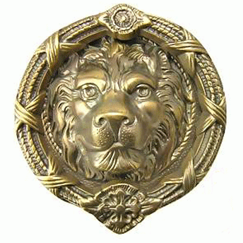 8 3/4 Inch Ribbon & Reed MGM Lion Lost Wax Cast Door Knocker (Antique Brass Finish) COPPER MOUNTAIN HARDWARE