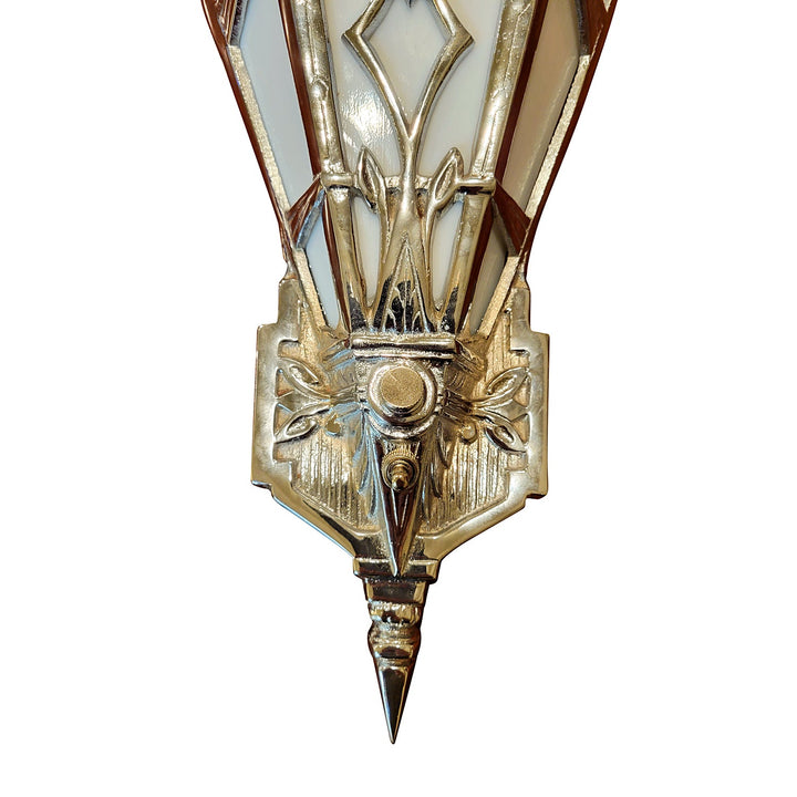 14 Inch Art Deco Stained Glass Shade White Opalescent Wall Sconce in Polished Chrome COPPER MOUNTAIN HARDWARE