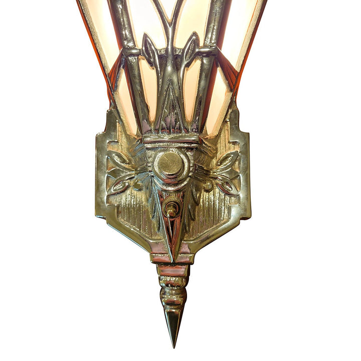 14 Inch Art Deco Stained Glass Shade White Opalescent Wall Sconce in Polished Chrome COPPER MOUNTAIN HARDWARE