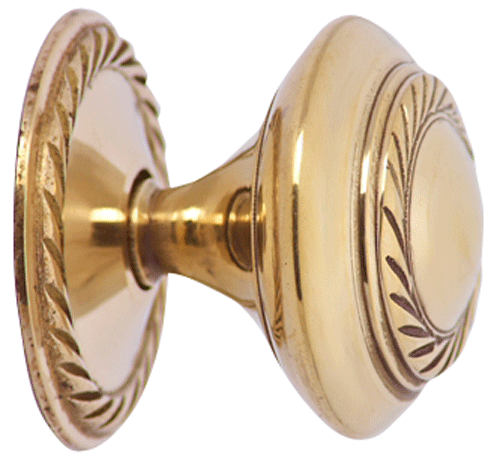1 1/2 Inch Brass Round Knob with Georgian Roped Border (Lacquered Brass Finish)