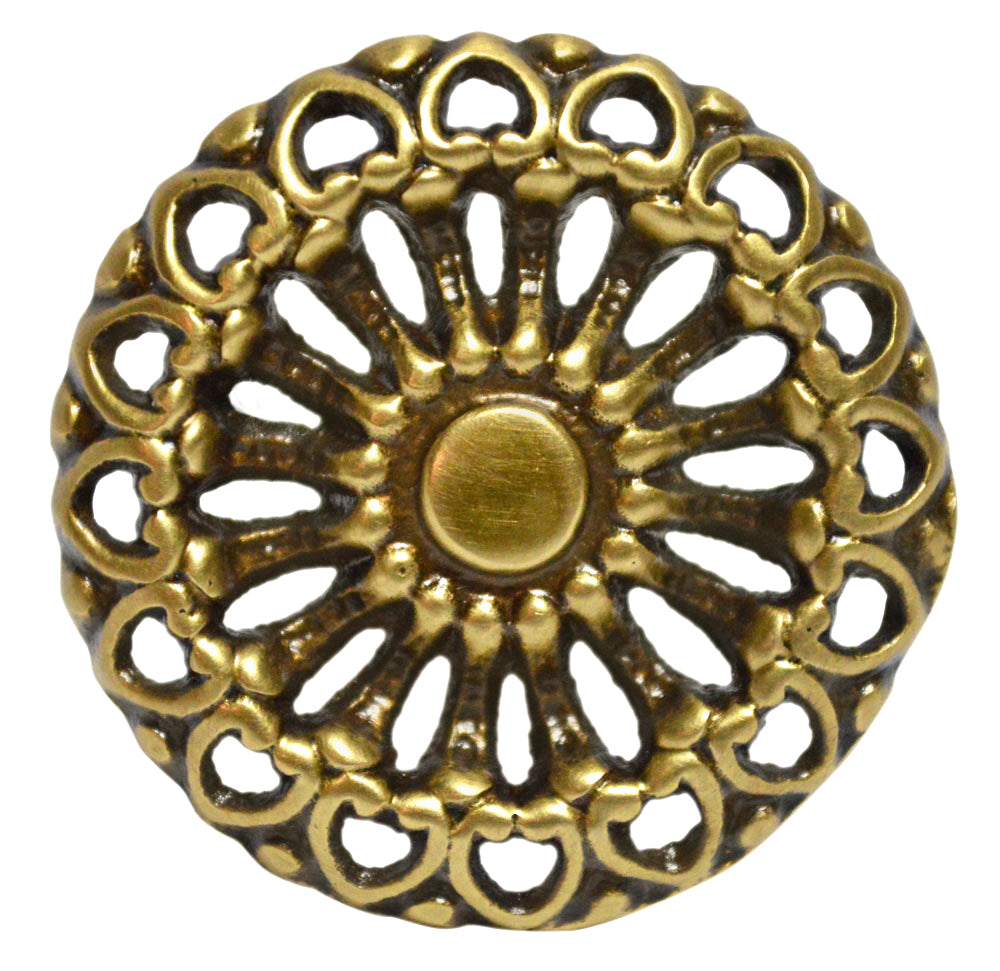 1 1/2 Inch Floral Wheel Knob (Antique Brass Finish)