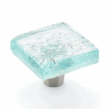 1 1/2 Inch Ice Aqua Pearl Square Knob (Stainless Steel Finish)