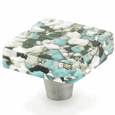 SCHAUB 1 1/2 Inch Ice Green & Blue Pebbles Square Knob (Stainless Steel Finish)