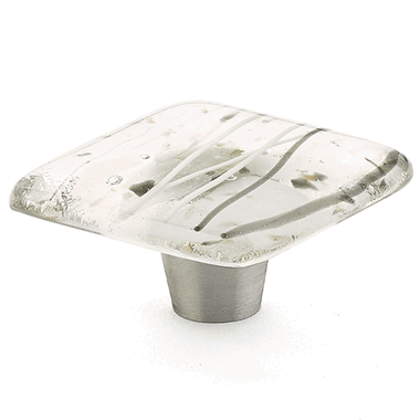 SCHAUB 1 1/2 Inch Ice White & Grey Confetti Square Knob (Stainless Steel Finish)