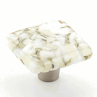 1 1/2 Inch Ice White Lace Pebbles Square Knob (Stainless Steel Finish)