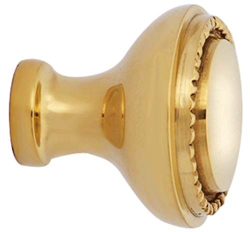 1 1/2 Inch Solid Brass Beaded Round Knob (Lacquered Brass Finish)