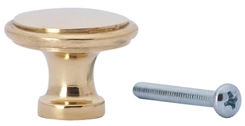 1 1/4 Inch Brass Flat Top Cabinet Knob (Lacquered Brass Finish)