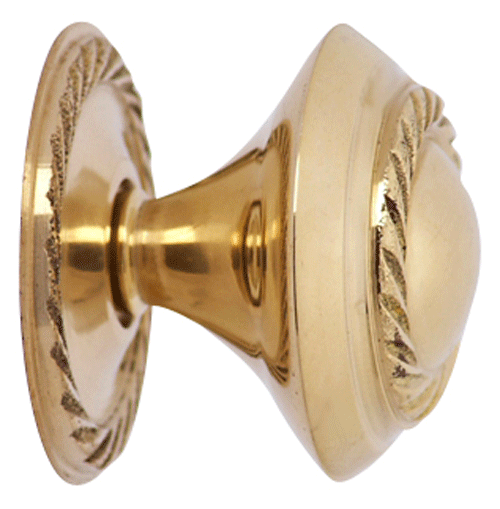 1 1/4 Inch Solid Brass Georgian Roped Round Knob (Lacquered Brass)