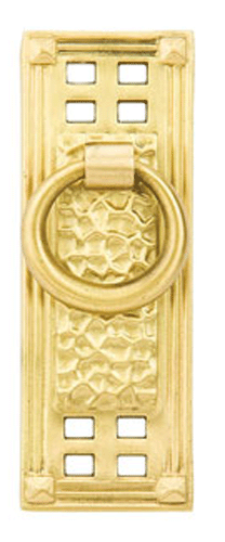 1 1/4 Inch Solid Brass Hammered Vertical Ring Pull (Satin Brass Finish)