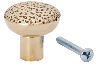 1 1/4 Inch Solid Brass Hand-Hammered Round Knob (Lacquered Brass Finish)