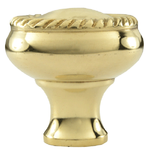 1 1/4 Inch Solid Brass Round Georgian Roped Border Knob (Lacquered Brass Finish)
