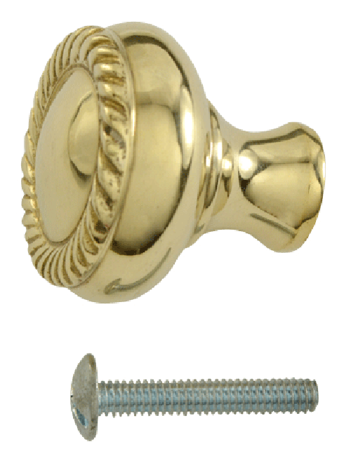 1 1/4 Inch Solid Brass Round Georgian Roped Border Knob (Lacquered Brass Finish)