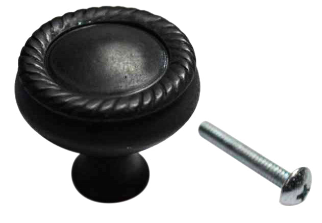 1 1/4 Inch Solid Brass Round Georgian Roped Border Knob (Oil Rubbed Bronze Finish)