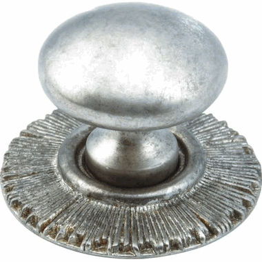 1 1/4 Inch Sunburst Round Cabinet Knob (Silver Antique Finish)