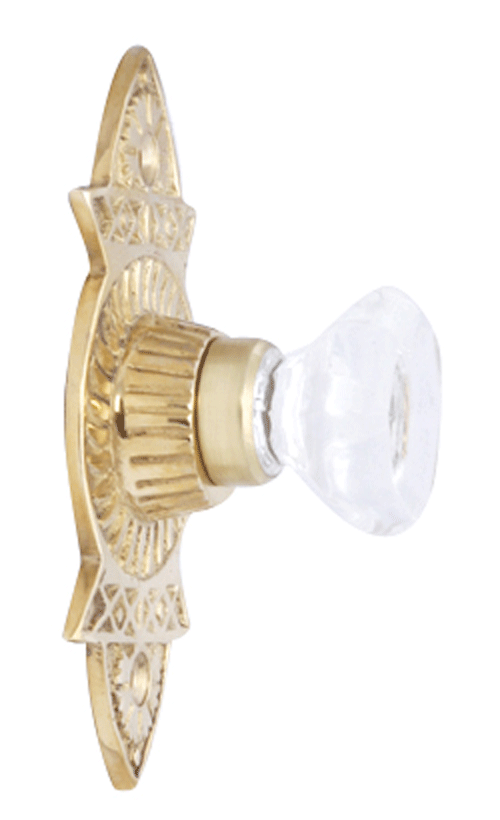 1 3/8 Inch Crystal Octagon Knob Eastlake Backplate (Lacquered Brass Finish)