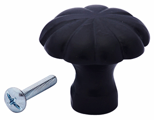 1 3/8 Inch Solid Iron Floral Style Cabinet Knob (Matte Black Finish)