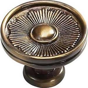 SCHAUB 1 3/8 Inch Sunburst Round Cabinet Knob (Estate Dover Finish)