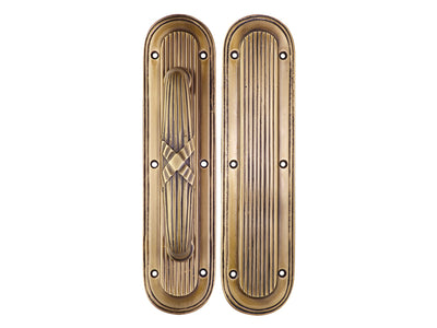 10 1/2 Inch Art Deco Style Door Pull and Push Plate Set (Antique Brass Finish)