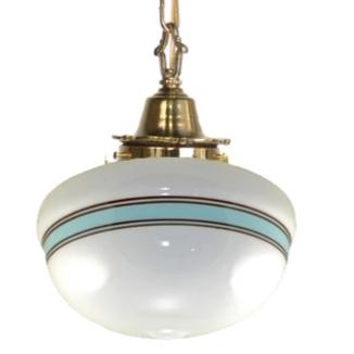 COPPER MOUNTAIN HARDWARE 27 3/4 Inch Blue Striped Glass Chain Pendant (Polished Brass Finish)