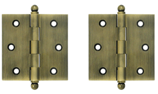 2 1/2 Inch x 2 1/2 Inch Solid Brass Cabinet Hinges (Antique Brass)