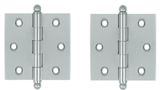 2 1/2 Inch x 2 1/2 Inch Solid Brass Cabinet Hinges (Brushed Chrome Finish)