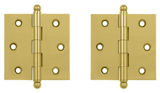 2 1/2 Inch x 2 1/2 Inch Solid Brass Cabinet Hinges (Polished Brass Finish)
