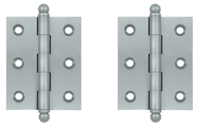 2 1/2 Inch x 2 Inch Solid Brass Cabinet Hinges (Brushed Chrome Finish)