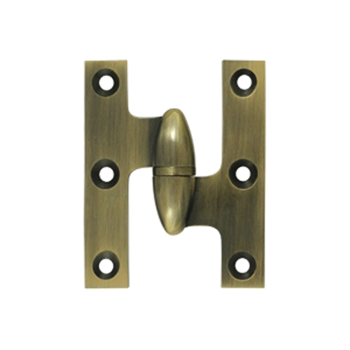 2 1/2 Inch x 2 Inch Solid Brass Olive Knuckle Hinge (Antique Brass Finish) DELTANA