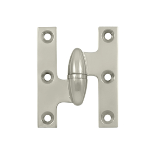 DELTANA 2 1/2 Inch x 2 Inch Solid Brass Olive Knuckle Hinge (Polished Nickel Finish)