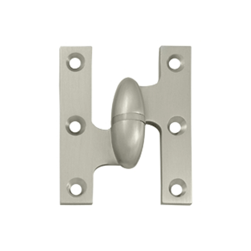 2 1/2 Inch x 2 Inch Solid Brass Olive Knuckle Hinge (Satin Nickel Finish) DELTANA