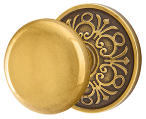 Solid Brass Providence Door Knob Set With Lancaster Rosette (Several Finish Options)