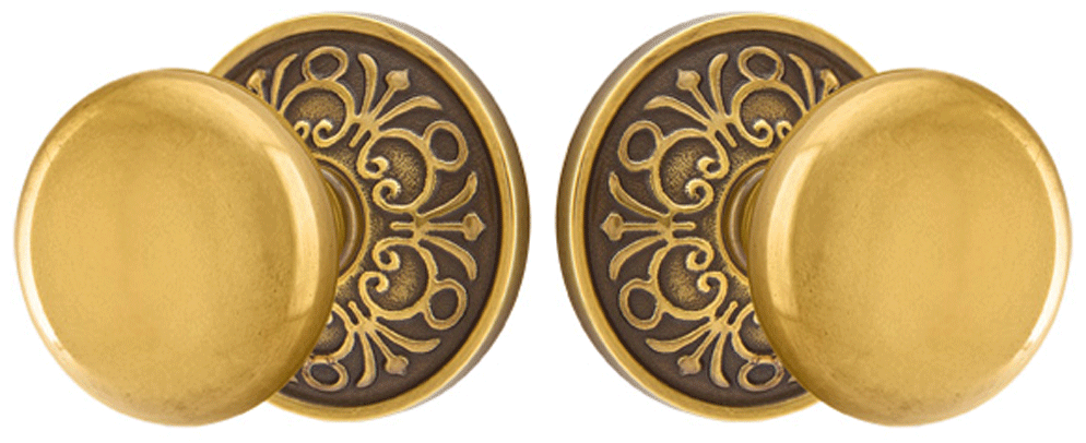 Solid Brass Providence Door Knob Set With Lancaster Rosette (Several Finish Options)