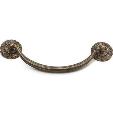 2 1/8 Inch (5 1/2 Inch c-c) Sunburst Cabinet Bail Pull with Rosettes (Highlighted Bronze Finish)