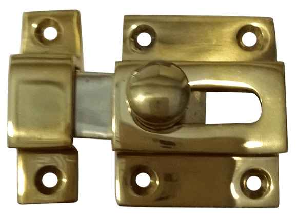 2 1/4 Inch Solid Brass Cabinet Latch With Round Turn Piece (Polished Brass Finish)