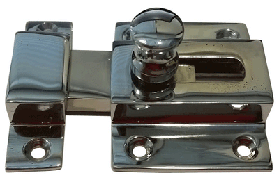 2 1/4 Inch Solid Brass Cabinet Latch With Round Turn Piece (Polished Chrome Finish)