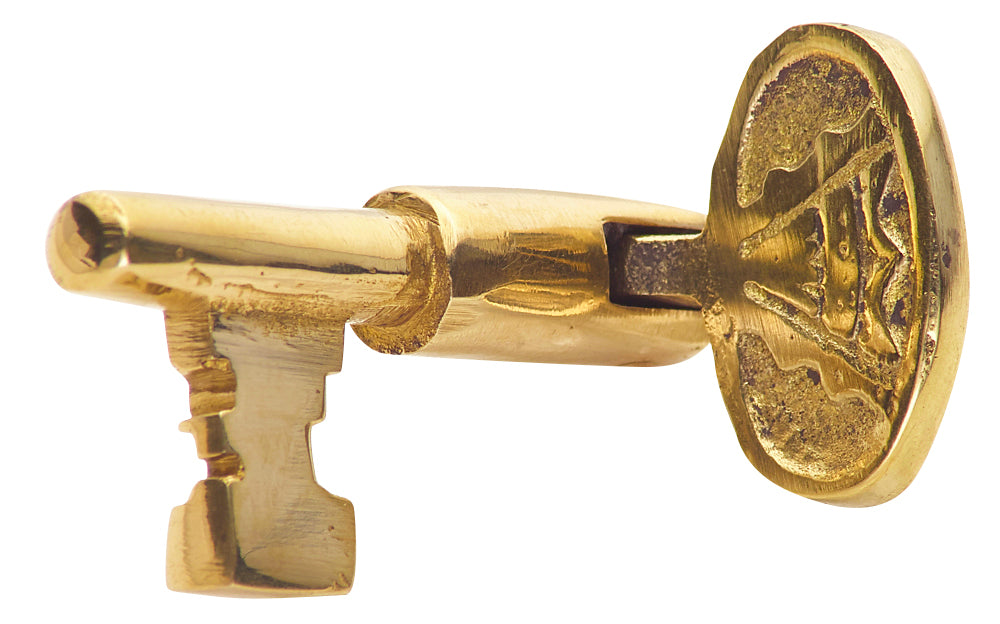 2 1/8 Inch Solid Brass Pull Pivoting Skeleton Key (Polished Brass Finish)