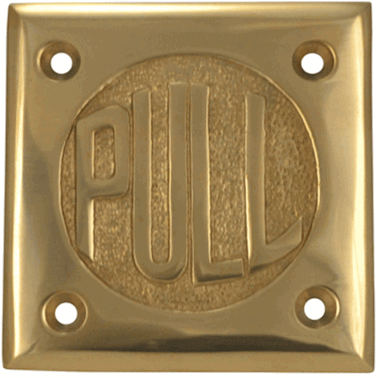 2 3/4 Inch Brass Classic American "PULL" Plate (Lacquered Brass Finish)