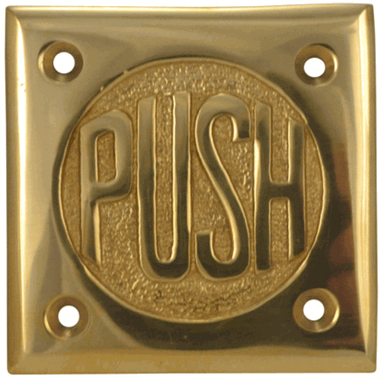2 3/4 Inch Brass Classic American "PUSH" Plate (Lacquered Brass Finish)