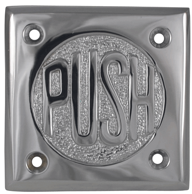 2 3/4 Inch Brass Classic American "PUSH" Plate (Polished Chrome Finish)