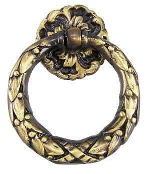Solid Brass French Floral Drawer Ring Pull (Antique Brass)
