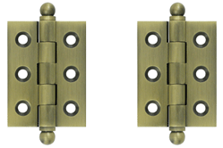 2 Inch x 1 1/2 Inch Solid Brass Cabinet Hinges (Antique Brass Finish)