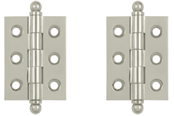 2 Inch x 1 1/2 Inch Solid Brass Cabinet Hinges Polished Nickel Finish